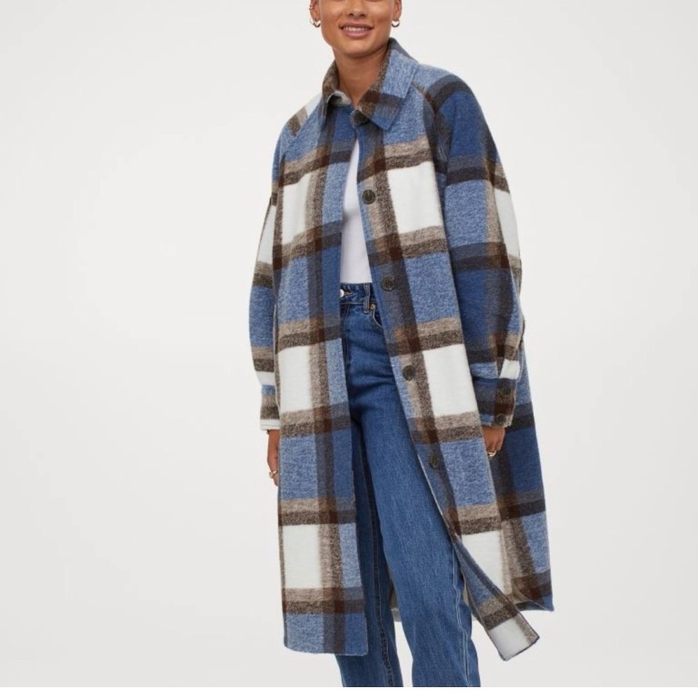 H&M Oversized Plaid Shirt Jacket / Shacket – Blue & Brown Check